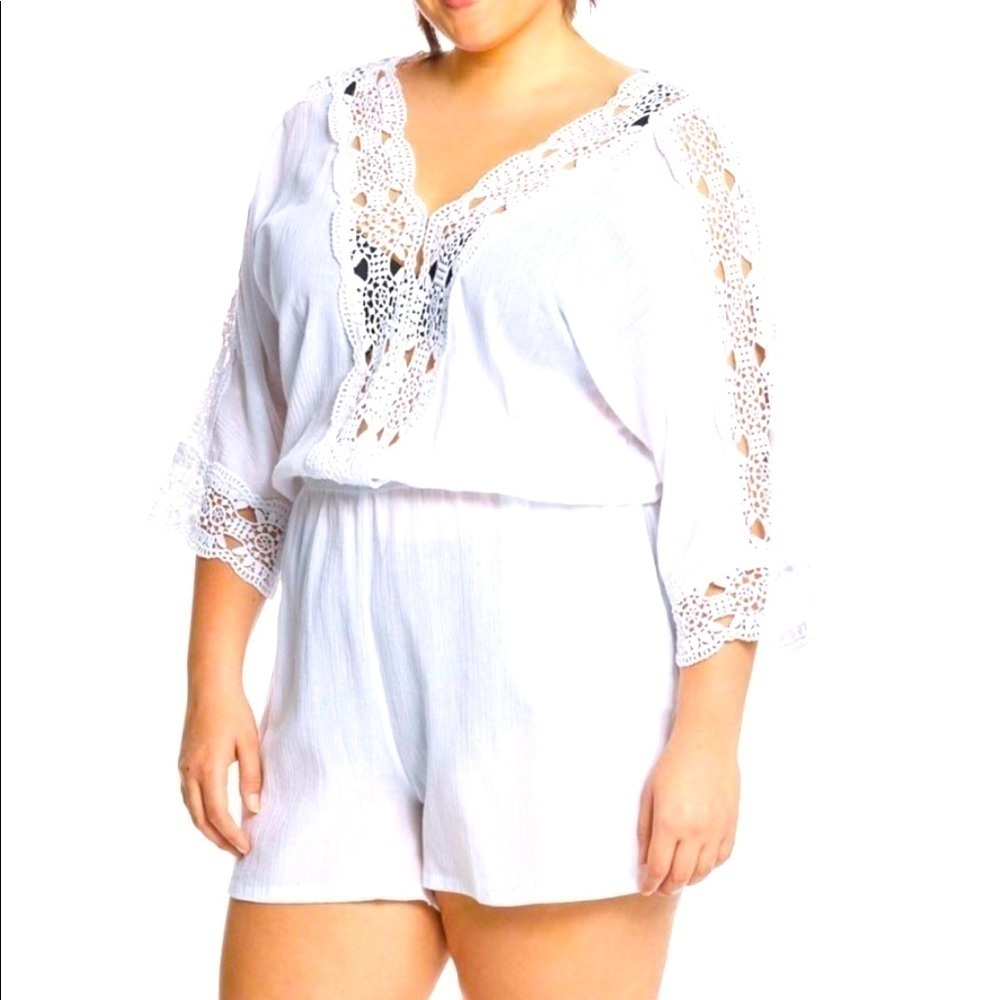La Blanca beach cover up shorts XL cotton summer NWOT lace
